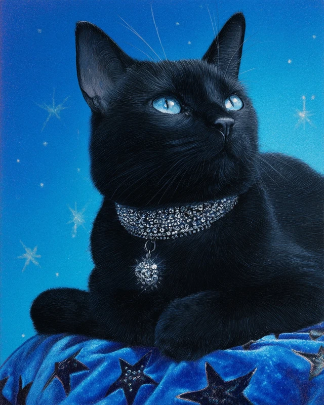 Black Cat Diamond Collar Blue Velvet Stars