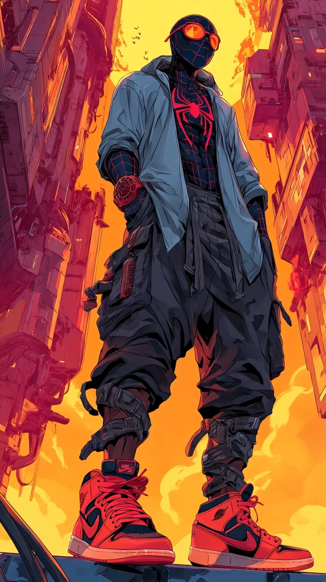 Cyberpunk Spider-Man on Rooftop