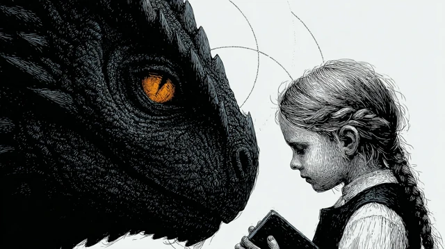 Prodigious Dragon and Girl Illustration
