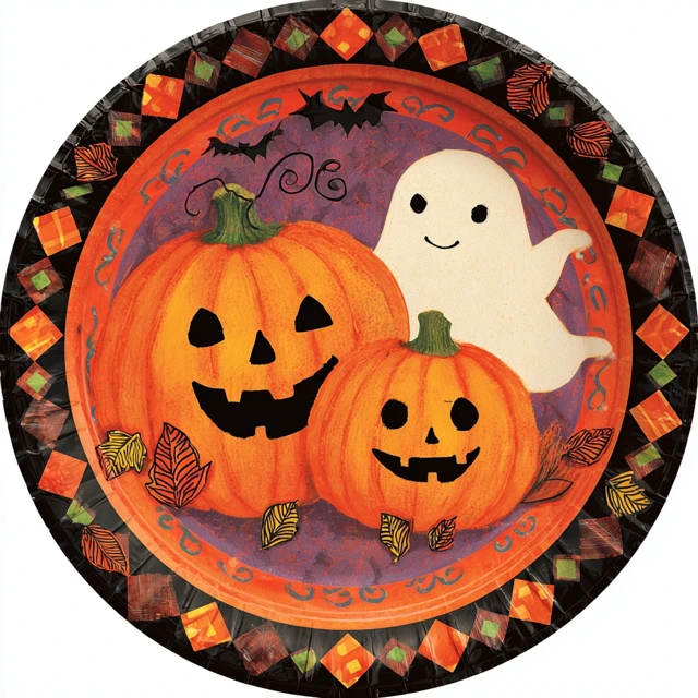 Halloween Paper Plates JackOLantern Ghosts Leaves