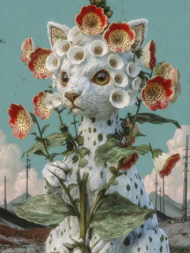 Foxglove Cat A Whimsical Floral Portrait