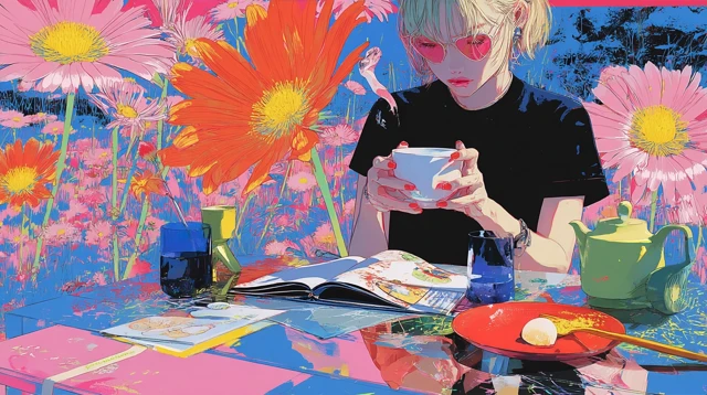 Relaxing Illustration Flowers Tea Time Leisure
