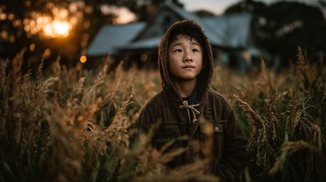 Portrait of a Young Chinese Boy at Golden Hour