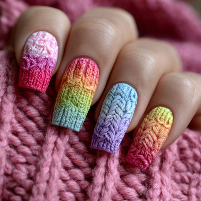 Rainbow Knit Nail Art Winter Wonderland