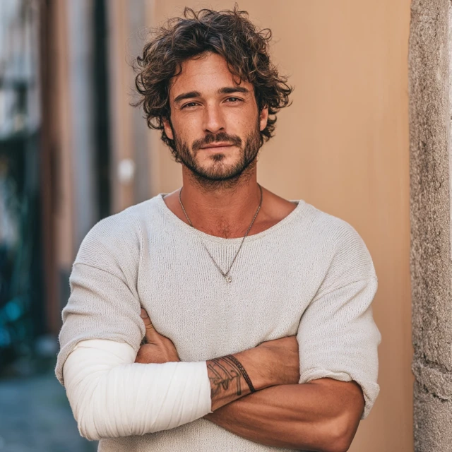 Handsome Brunette Man with Bandaged Arm Portrait