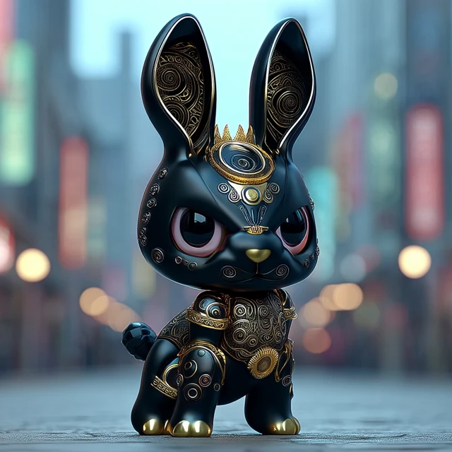 Chibi Black Steel Bunny Illustration