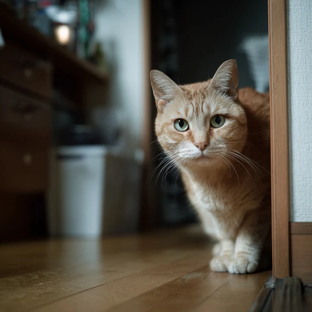Curious Cat Staring Intently Indoors
