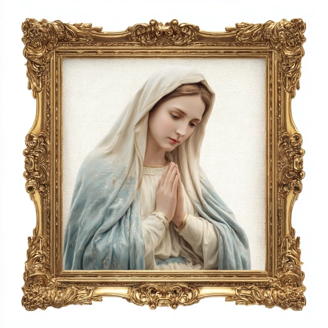 Blessed Mary Vintage Art Portrait in Gold Frame