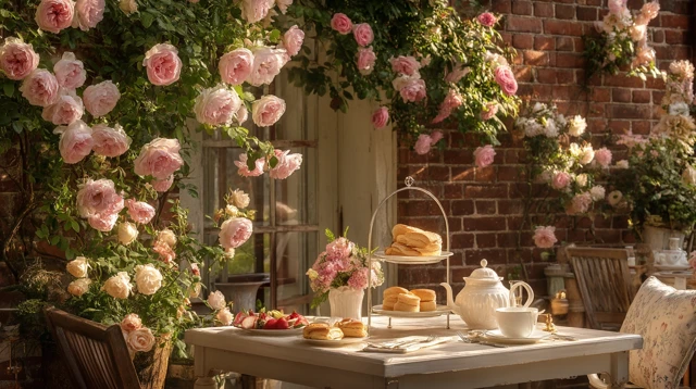 Elegant Garden Courtyard Afternoon Tea Roses