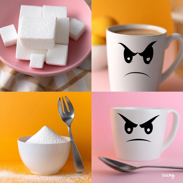 Cartoon Expressions Sugar Cubes and Coffee Cups