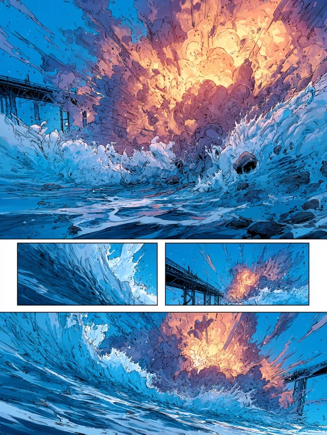 Bridge Explosion Comic Art