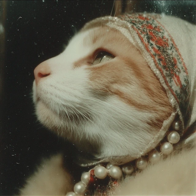 Cat in Headscarf Pearls Fashion Photography