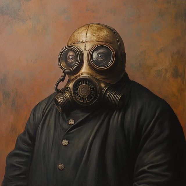 Spiritual Figure with Gas Mask and Wise Eyes