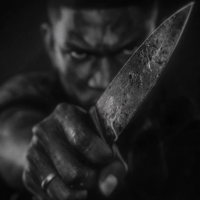 Photorealistic Image of a Black Man with a Knife
