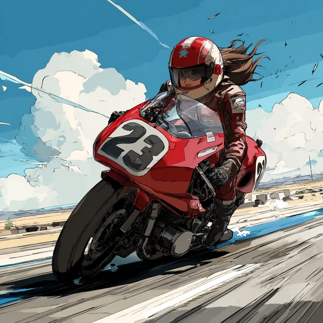 Female Motorcycle Racer Cartoon Style
