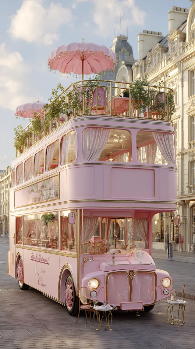 Dreamy Pink City Bus Cafe Miu Miu Style European Street