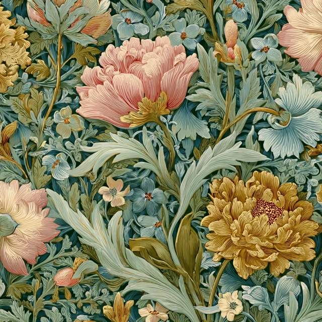 Monet Morris Floral Wallpaper Seamless Pattern