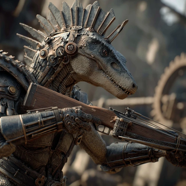 Steampunk Spinosaurus Boss Battle CGI Art