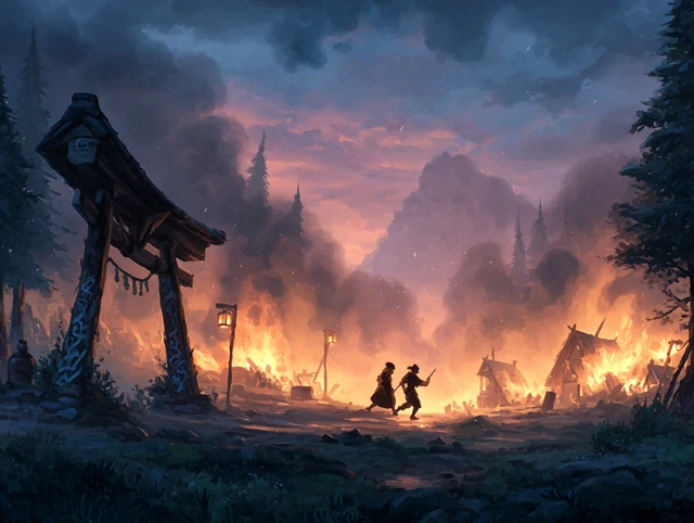 Burning Japanese Village Concept Art