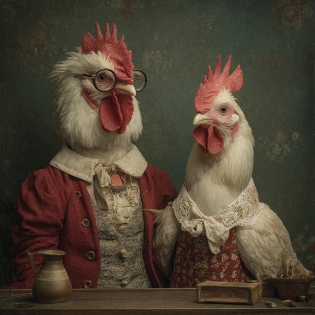 Chicken Family Dinner A Surreal Illustration