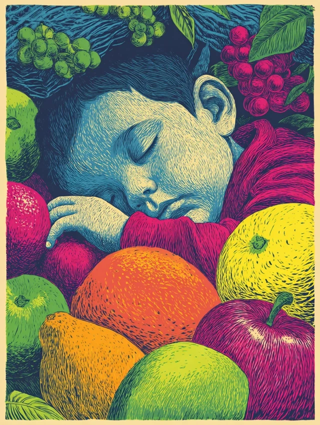 Dreaming Toddler Linocut Print