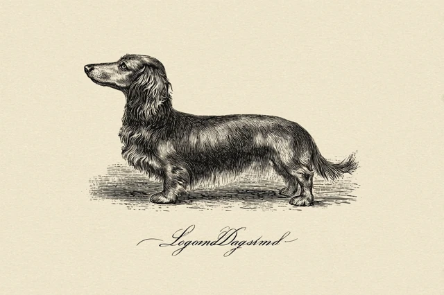 Vintage Longhaired Dachshund Illustration