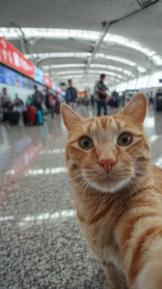Cat Selfie at Airport Orange Tabby in China
