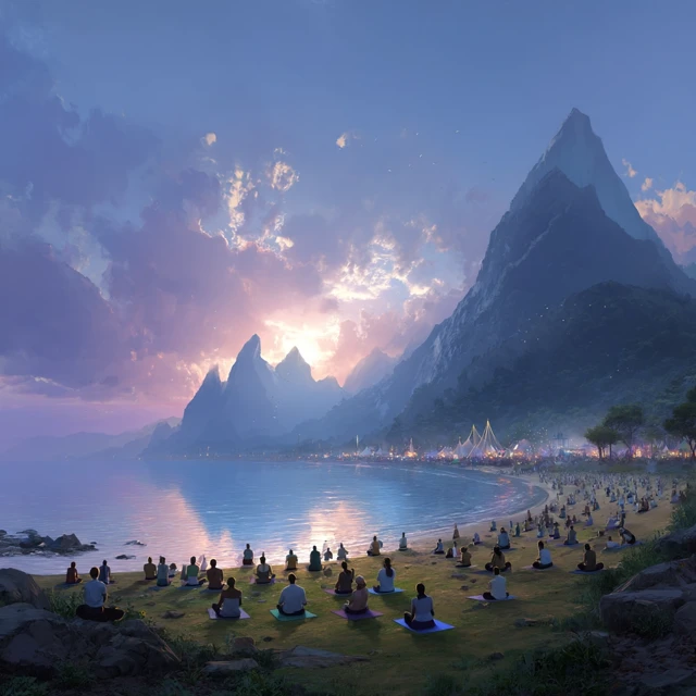 Peaceful Festival by the Sea Sunrise Yoga and Serenity