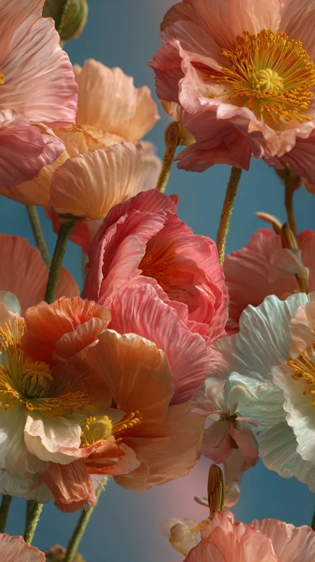 Delicate Flowers in Bloom: Poppies and Peonies
