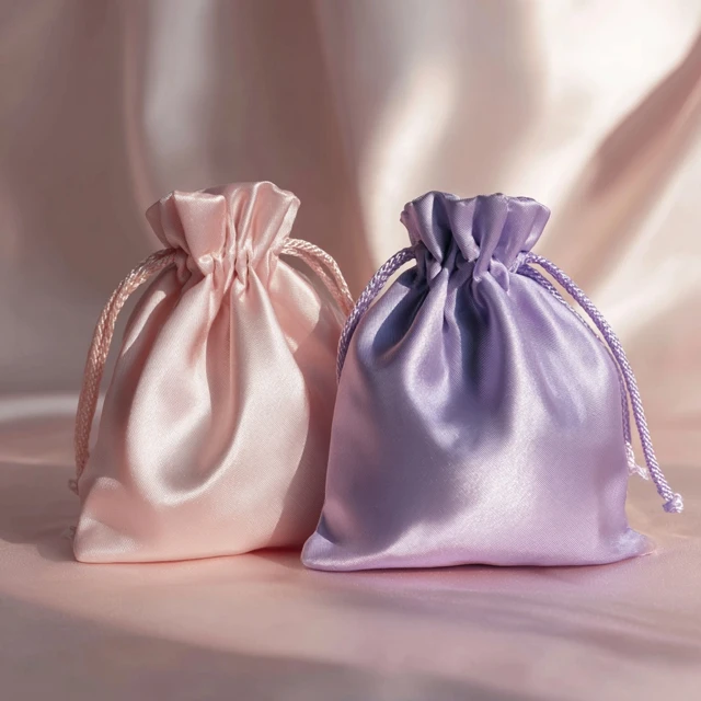Satin Drawstring Pouches Blush Pink Lavender Purple
