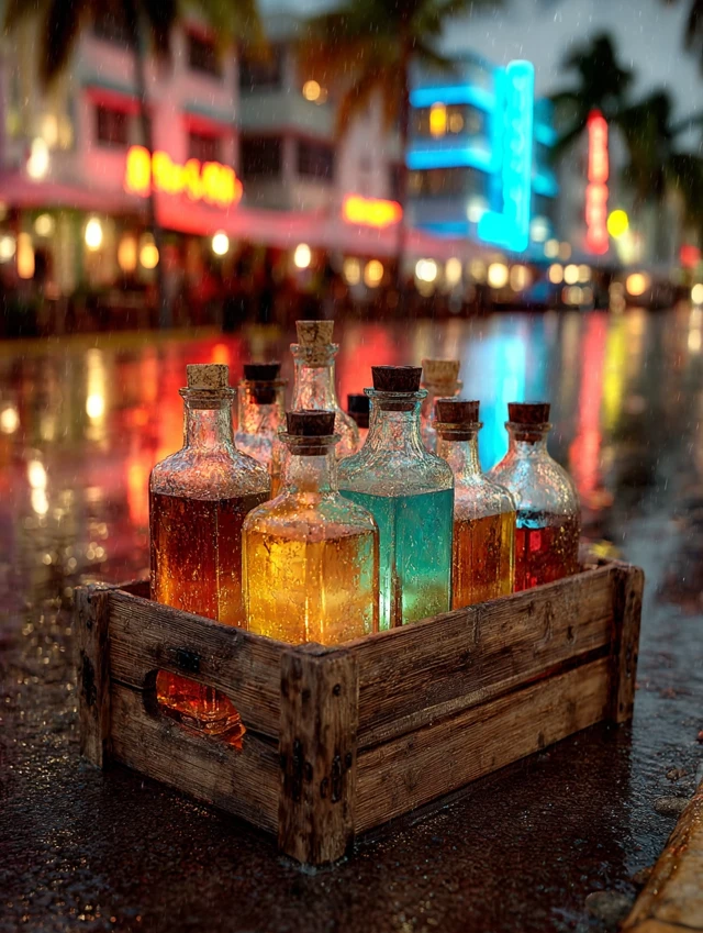 Miami Whiskey Night Scene Art Deco Style