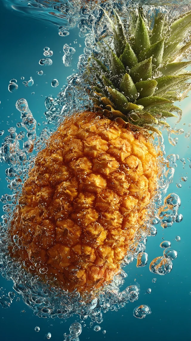 Pineapple Falling into Liquid Slow Motion
