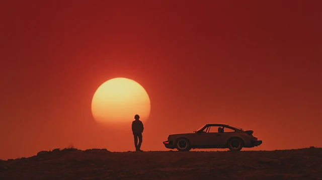Retro Porsche Silhouette on Alien Planet