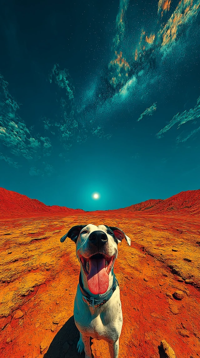 Dog on Mars Happy and Having Fun