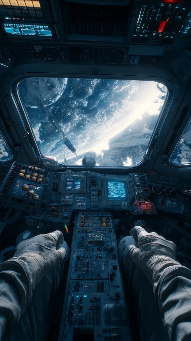 Spaceship Cockpit POV Astronauts View in Space