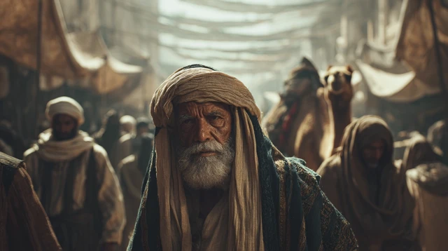 Ancient Arab Man in Mecca Marketplace