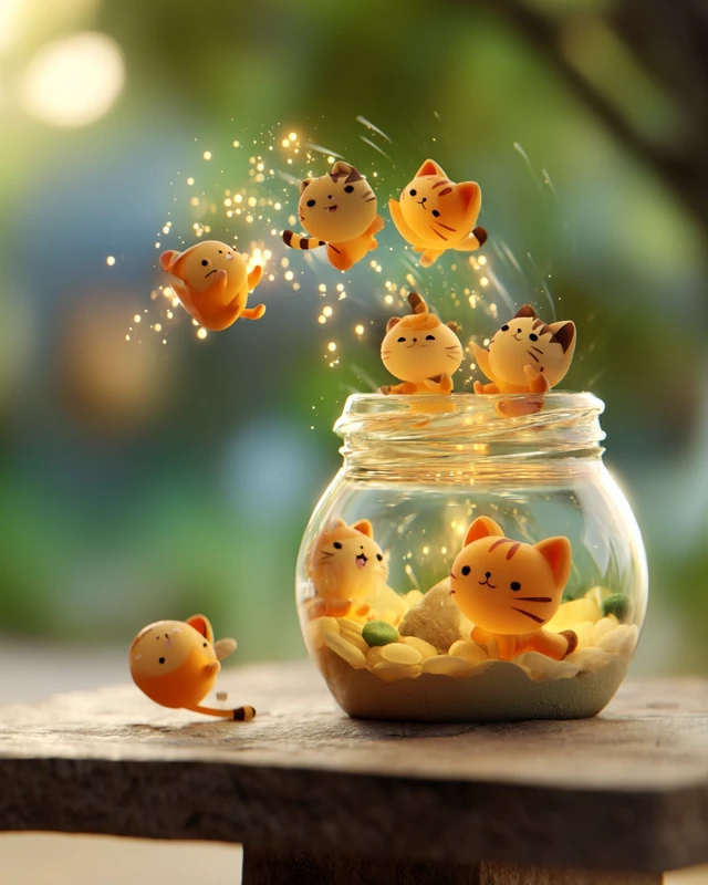 Cute Anime Kitties in a Jar 3D Render Kawaii