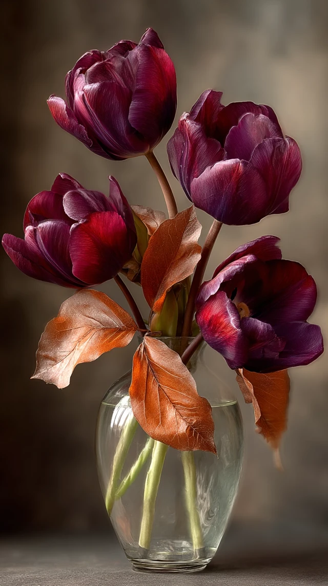 Red Tulips in Vase Floral Still Life Photography