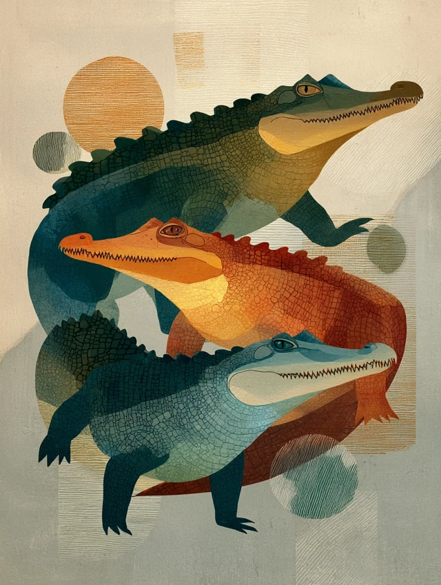 Vintage Crocodile Illustration Muted Colors