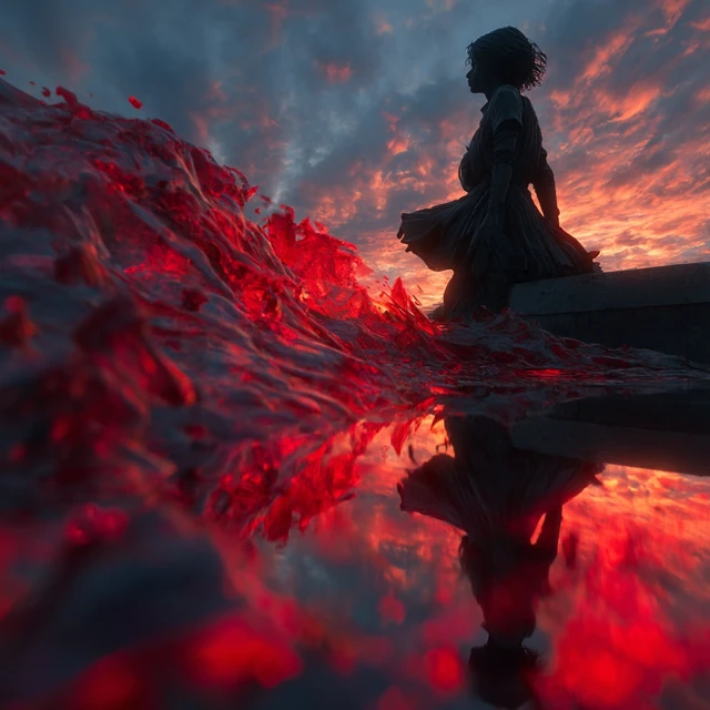 Statue of Girl with Red Liquid 3D Render