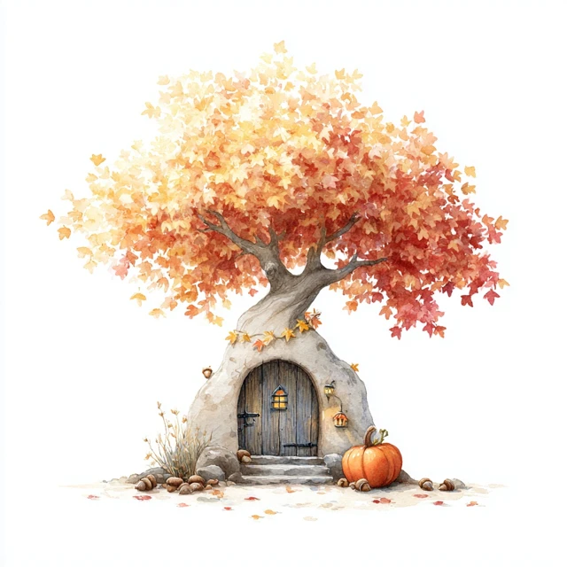 Cozy Fairy Tree Watercolour Illustration