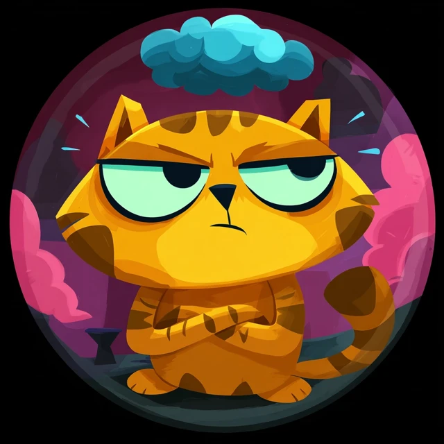 Grumpy Cat Badge Cartoon Illustration