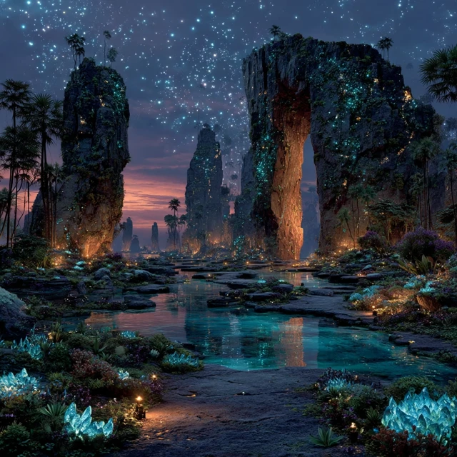 Fantasy Twilight Landscape Crystal Valley