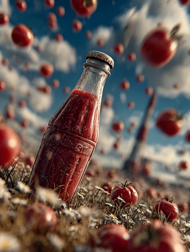 Ketchup Bottle in Tomato Field