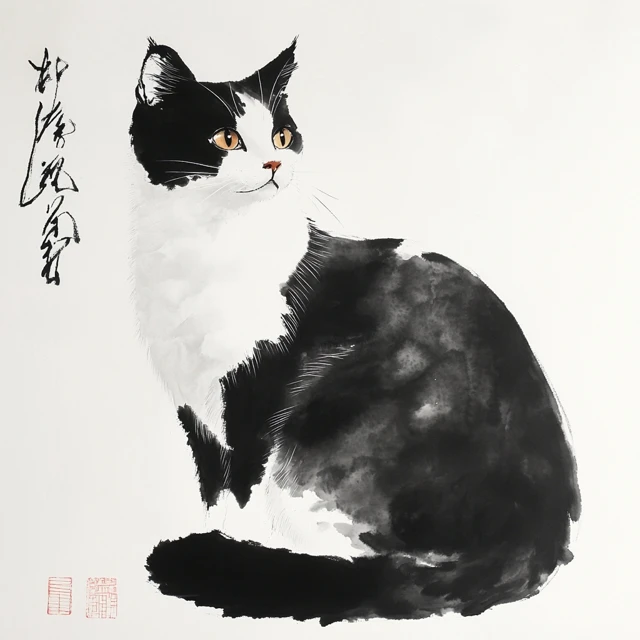 Ink Wash Cat Portrait Chinese Art