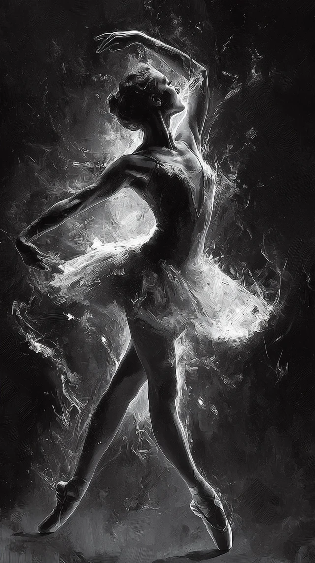 Dramatic Ballerina Black and White Art