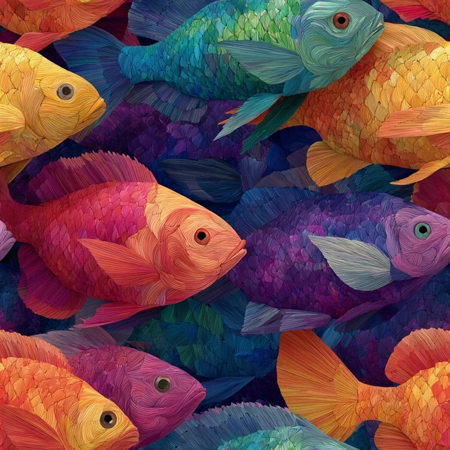 Colorful Origami Rainbow Trout Swarm