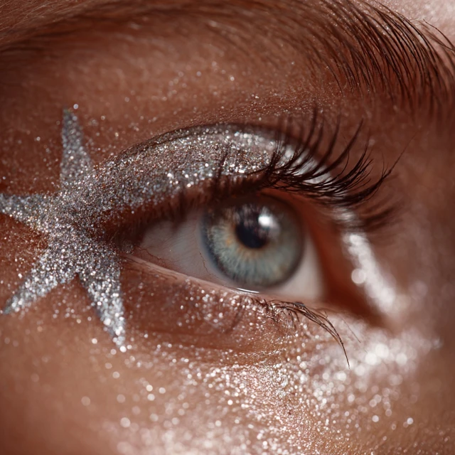 Sparkly Eye Makeup with Star Eyeliner Macro Photography