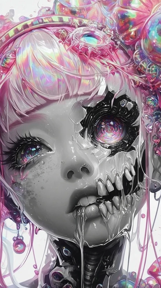 Glitchcore Kawaii Girl Broken Face