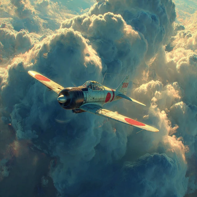 Zero Fighter Kamikaze Aircraft in the Sky